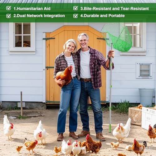 Chicken Catching Net – 2-in-1 Combo with Coarse and Fine Mesh Nets, Extendable from 29” to 68” – Stainless Steel Frame for Catching Ducks,Small Dogs, Cats, and Fish. Essential Coop Accessory