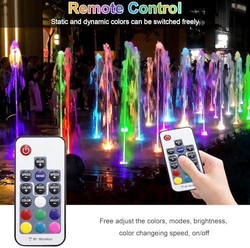 RGB Underwater Pond Lights, 20 Colors Dimmable Submersible Led Fountain Lights with Timer, IP68 Waterproof with Remote Control for Outdoor Ponds Aquarium Garden Pool (Set of 4)