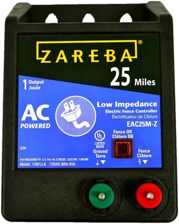 Zareba EAC25M-Z AC Powered Low Impedance electric Fence Charger - 25 Miles, Plug-In Electric Fence Energizer, Contain Animals, Keep Out Predators