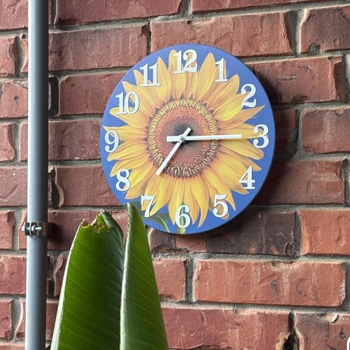 Outdoor Clock Waterproof-Decorative Sun Flower Wall Clocks for Pool Patio Porch Garden(12 Inch,Sunflower)