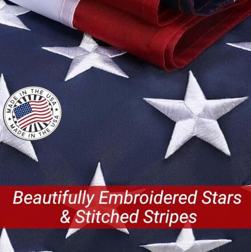 Grace Alley American Flag: 3x5 FT US Flag - 100% Made in USA. Embroidered Stars, Sewn Stripes and Brass Grommets. Fade Resistant, Heavy Duty, Long Lasting Nylon for Outdoor Durability.