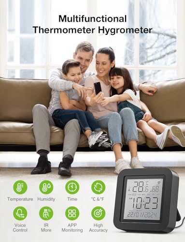 GHome Smart WiFi Thermometer Hygrometer, Indoor Temperature Humidity Sensor Electronic Ink Display IR Control, App Notification Alert, Free Data Storage Export