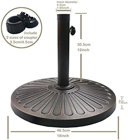 Sunnyglade 18" 30.2-lbs Heavy Duty Round Antiqued Umbrella Base for Patio, Outdoor - Bronze