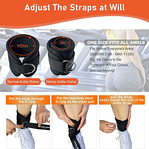 AOHO MOOON (Pair) Comfortable Adjustable Ankle Straps for Cable Machines Women, Gym Workout Leg Straps, Ankle Cuffs for Glute Workouts, Foot Straps for Kickback, One Size Fit All with D Ring