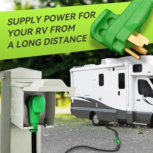 RVMATE 50 Amp 25 Feet RV/EV Extension Cord, Easy Plug in Handle, 14-50P to 14-50R with LED Indicator, ETL Listed, Come w/Storage Bag and Plastic Strap