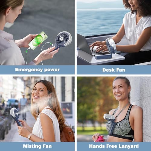 HandFan 4000mAh Upgraded Handheld Misting Fan, 50ml Water Tank, Rechargeable Personal Mister Fan Portable AC, Spray Water Mist Fans, Foldable Cooling Ice Fans for Beach Travel Outdoors(Royal Blue)