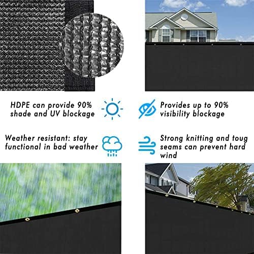UPGRADE Privacy Screen 6' x 50' Fence Commercial Shade Cover with Brass Grommets Heavy Duty Perfect for Outdoor Back Yard, Black, Customizable