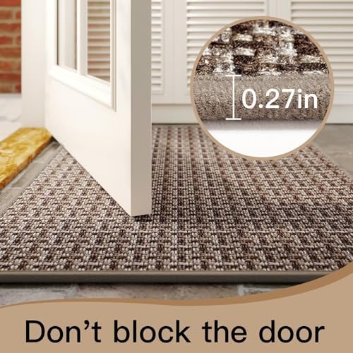 Door Mat 17x30, Door Mat Indoor Entrance Dirt Resistant and Absorbent, Non-Slip Rubber Backing Front Door Mats, Easy Clean Low-Profile Doormat for Entryway, Front Door, Inside Entrance, Brown