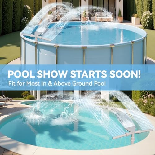Pool Fountain with Lights for Above and Inground Pools, Triple Spray Solar Power Pool Waterfall Sprinkler Chiller Aerator, Water Fountain Swimming Pool Accessories with 9-Color Lights and 4 Modes