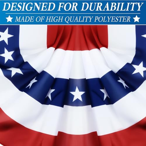 6 Pack Large Size 1.5 X 3 FT American Bunting Flag 4th of July Decorations, USA Pleated Fan Flag Memorial Day Patriotic Half Fan Banner 100% Polyester Fourth July Independence Day Outdoor Indoor Decor