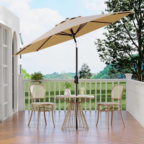 10Ft Patio Umbrella - 8 Sturdy Ribs Outdoor Table Umbrella with Crank Lift & Push Button Tilt - Market Umbrella for Pool, Deck, Yard, Garden - Tan