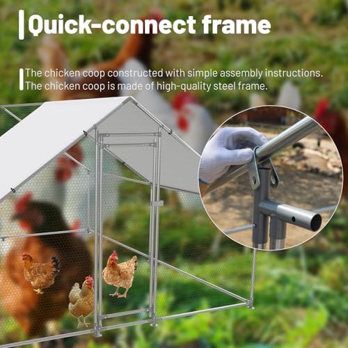 Large Metal Chicken Coop Chicken Pen with Water-Resident and Anti-UV Cover Walk-in Poultry Cage Chicken Runs for Yard with Cover Duck Rabbit Dog House Outdoor