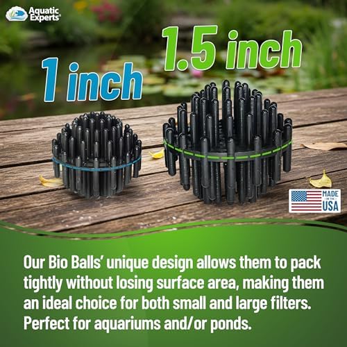 Aquatic Experts Bio Balls Filter Media Bulk, 1.5 Inch Large Bio Balls for Pond & Aquarium Filters, Pond Filter Media for Outdoor Ponds, (100 Count with 10" x 12" Mesh Bag, 1.5 Inch)