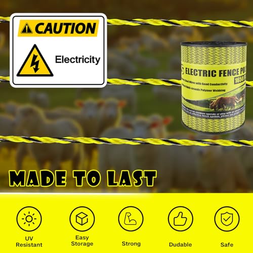 BESTEEL Upgraded Electric Fence Poly Wire 1650 Feet 500 Meters, 1/8" Diameter Portable Electric Fencing Polywires, 6 Stainless Steel Strands for Reliable Conductivity and Rust Resistance UV Resistant