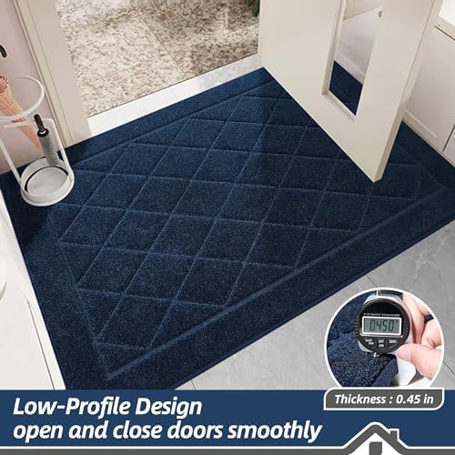 BEQHAUSE Dirt Trapper Door Mat 20" x 32", Doormat Non-Slip Entryway Rugs Washable, Dog Door Mat Stain Resistant and Absorbent Welcome Floor Mat for Front Back Door, Muddy Wet Shoes & Paws, Navy Blue