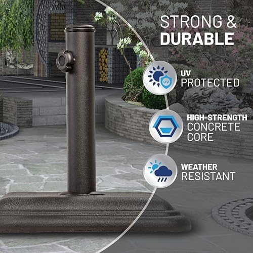 US Weight 26 Pound Umbrella Base - Cast Stone Outdoor Umbrella Stand - for Use with Umbrella Poles 1.3" to 1.8" - Designed to be Used with Patio Table - Black