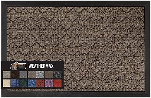 GORILLA GRIP 100% Waterproof All-Season WeatherMax Doormat, Durable Natural Rubber, Stain and Fade Resistant, Low Profile, Indoor Outdoor Doormats, Easy Clean Patio Entry Mat, 17x29, Latte Quatrefoil