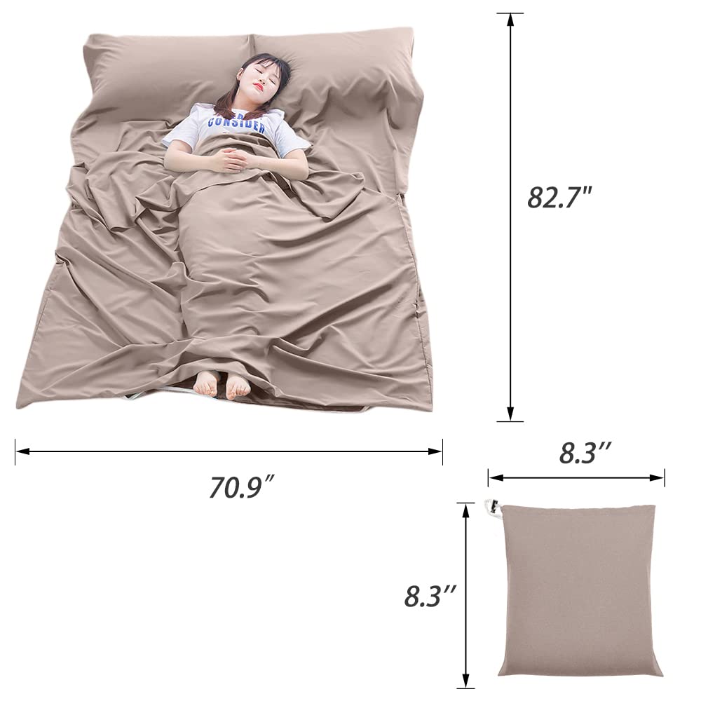 MongByYa Sleeping Bag Liner Lightweight Compact Sleeping Bag Sack Portable Clean Travel Sheet Camping Sleep Sheet for Backpacking Hotel Hiking (Light Khaki, 82.7'' X 45.3'')