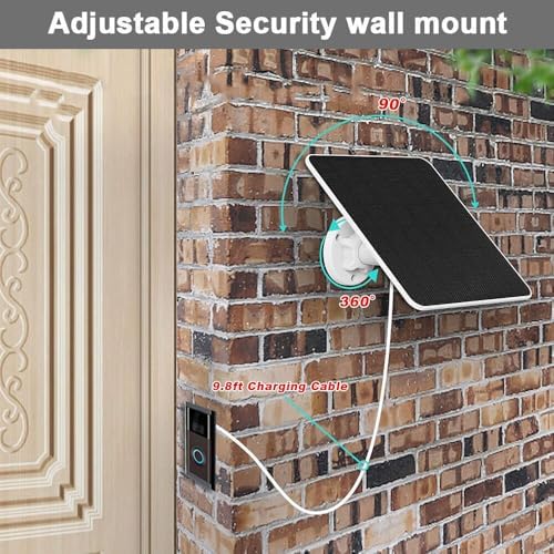 Solar Panel Charger Compatible with Ring Video Doorbell 3/3+/4, Battery Video Doorbell Plus, 13ft Waterproof Charging Cable, 360°Adjustable Mount,5W 5V, 7.5 * 6.4"