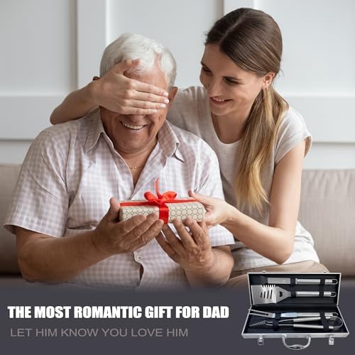 Dad Gifts, Fathers Day Dad Gifts from Daughter Son Heavy Duty Grilling Accessories Kit for Backyard BBQ, Dad Birthday Gift Thick Stainless Steel Grill Utensils with Non-Slip Handle Tool Grill Present