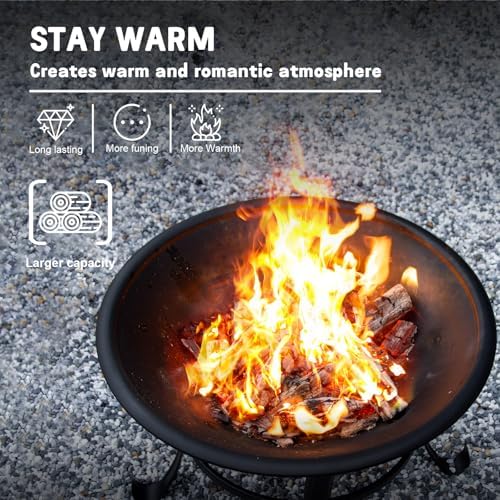 22 in Firepit for Outside Outdoor Small Fire Pit,Durable Firepit with Mesh Lid,Log Grate,and Fire Poker,Fire Pit for Outside Backyard.Deck.Camping and Picnic