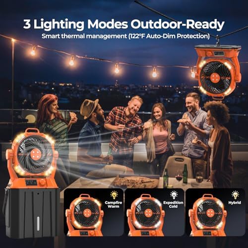 20000mAh Misting Fan with 6L Bucket & 4 Spray Misters, Waterproof Outdoor Cooling Fan for Camping/Patios - Remote Control, 4 LED Light, Stepless Speed & 56H Runtime, Rechargeable Battery, Hanging Hook
