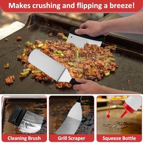 25Pcs Griddle Accessories Kit, Leonyo Flat Top Grill Accessories, Professional Griddle Tools with Enlarged Spatulas, Basting Cover, Metal Scraper, Smash Burger Press for Outdoor Barbecue