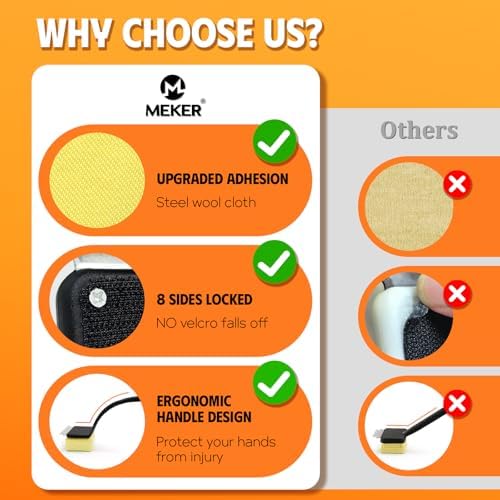 MEKER Grill Brush Bristle Free, Grill Cleaner Brush with 3 BBQ Replacement Head, Seamless Scraper Tool for Cast Iron, Stainless Steel Grates, Safe Grill Scraper Outdoor BBQ Grill, Black