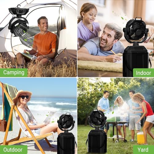 Portable Misting Fan for Outdoor Patio, 20000mAh Rechargeable Battery Operated Camping Mist Fan with 1.6 Gal Water Bucket, Strong Winds Cooling Mister for Outside Sports/Travel/Party/Golf/Tent, Black