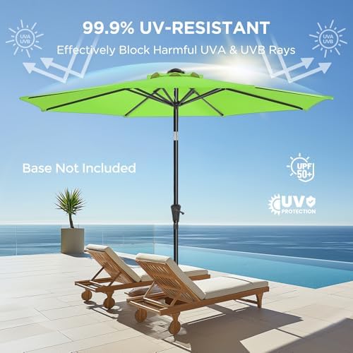 HOMSHADE 9ft Outdoor Patio Umbrella - Market Table Pool Deck Umbrella UPF50+ UV Protection with Push Button Tilt, Crank and 8 Sturdy Ribs (Apple Green, No base)