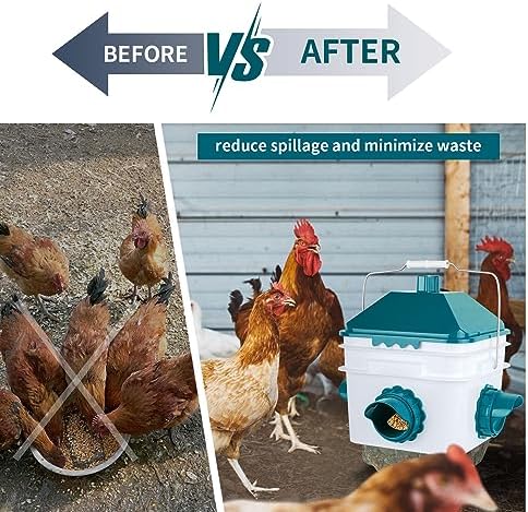 10 Pounds Chicken Feeder with 4 Ports, Rainproof Poultry Feeder for Up to 10 Adult Chickens or 15 Chicks (Patented Products)