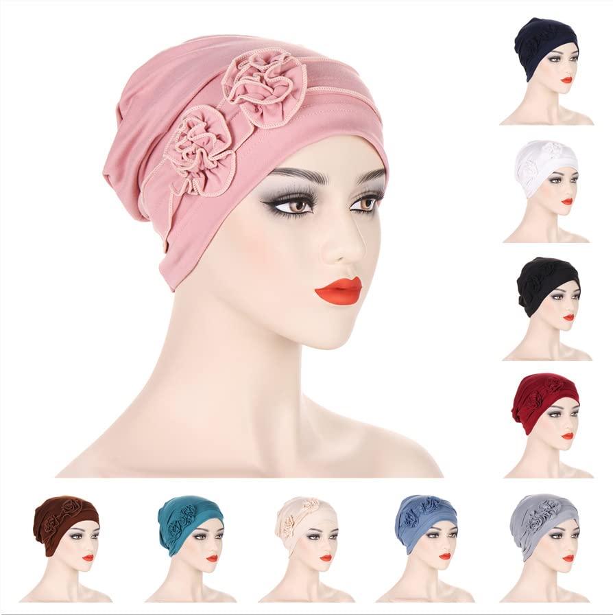 YYAOJHAO Flower Turban Hats for Women - Pre Tied Twist Solid Hedwrap Caps Chemo Cancer Headwear Headscarf Hair Loss Cover (Polyester, Teal)