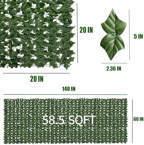 Artificial Ivy Privacy Fence Screen,140" by 60" (58.5 SQFT) UV-Anti Faux Hedge Fence and Fake Ivy Vine Leaf Wall Panels for Indoor&Outdoor Green Backdrop, Garden Greenery Decor