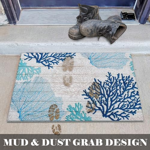 Blue Beach Door Mat - Beach Coastal Outdoor Welcome Mat, Nautical Door Mat, Beach House Decor, Coastal Ocean Bathroom Decor, Coastal Outdoor Decor, 17x30 Inch