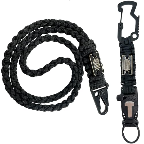 DDOUT Heavy Duty Paracord Lanyard with USA Flag, Paracord Keychain with Carabiner, Tactical Military Braided Lanyard