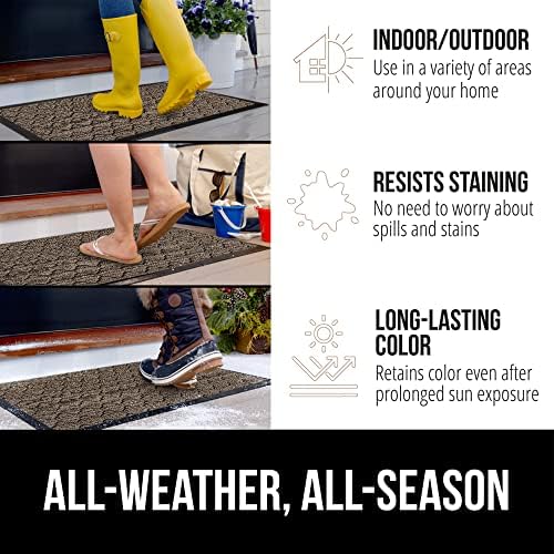 GORILLA GRIP 100% Waterproof All-Season WeatherMax Doormat, Durable Natural Rubber, Stain and Fade Resistant, Low Profile, Indoor Outdoor Doormats, Easy Clean Patio Entry Mat, 17x29, Latte Quatrefoil