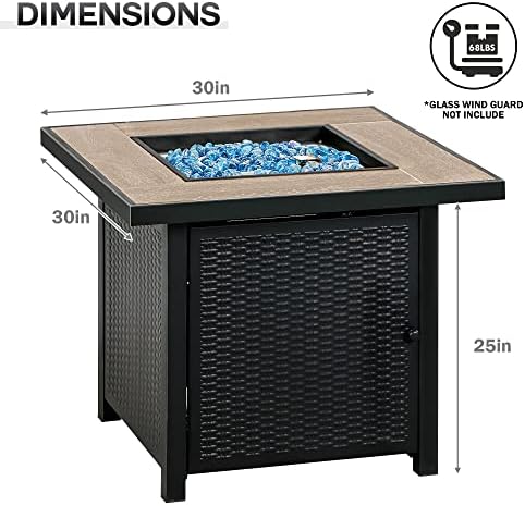 BALI OUTDOORS 50000 BTU Propane Fire Pit for Outdoor, 30 in Fire Pit Table Outdoor, Square Firepits for Outside Backyard, Patio