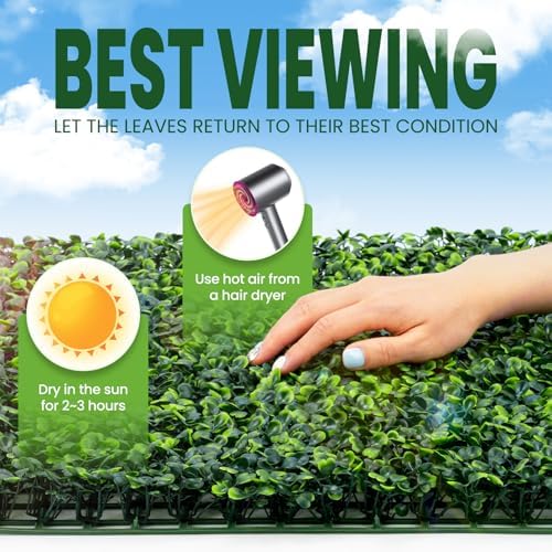 Grass Wall 12 Pack 10"x10" Artificial Boxwood Hedge Wall Panels, Privacy Hedge Screen Faux Boxwood for Outdoor,Indoor,Garden,Fence,Backyard,Greenery Walls