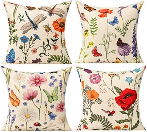 All Smiles 20x20 Outdoor Throw Pillow Covers Summer Spring Garden Flowers Farmhouse Décor Outside Furniture Bench Decorative Cushion Set of 4 for Patio Chair Couch Bed