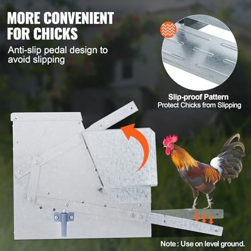 VEVOR Poultry Feeder, 25lbs Capacity, Feed Chicken Feeder with Lid & Lock, Outdoor Coop Food Dispenser, No Waste, Weatherproof Galvanized Metal Feeder for Ducks, Geese