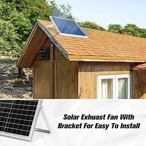 Solar Powered Exhaust Fan, 20W Solar Panel +10" Shutter Ventilation Vent Fan for Outside Greenhouse, Chicken Coop, Shed, Pet House