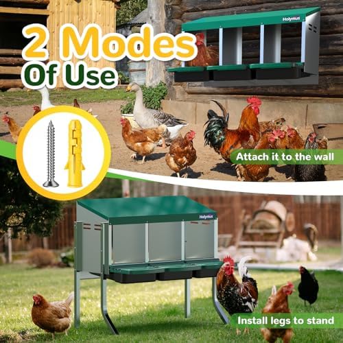 Chicken Nesting Box with Metal Legs, 3 Holes, Roll Away, Green, 31.9" x 19.9" x 30"