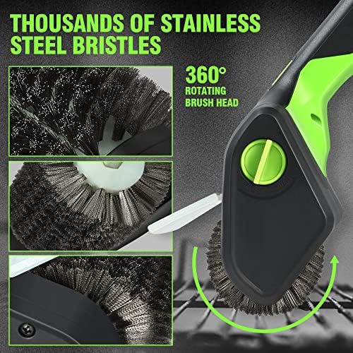 DNA MOTORING TOOLS-00219 Cordless Electric Grill Cleaning Scrub Brush Rechargeable with Type-C Charge Cord,Green/Black