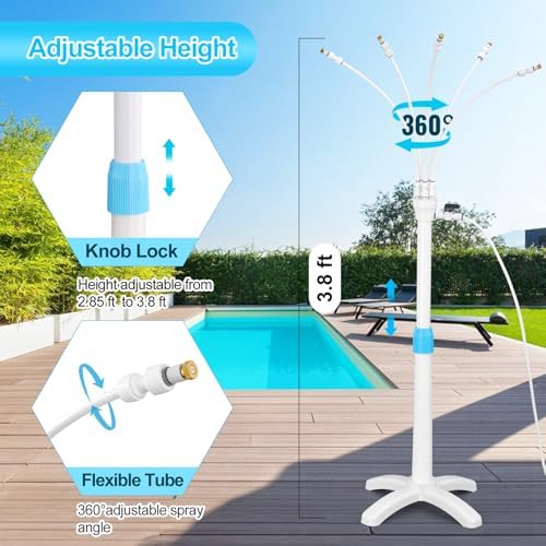 Stand Mister System, Portable Misting Cooling System with Upgrade Adjustable Riser Tube, 5 Spray Nozzles + 26.2FT (8M) Misting Line for Patio Pool BBQ Cooling Kids Water Playing (3.8FT)