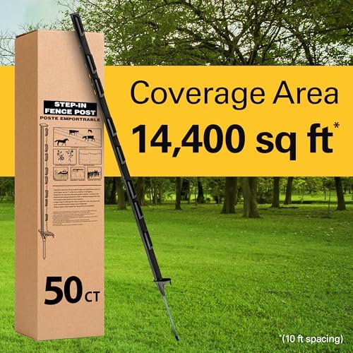 Zareba A-48B 4-Foot Step-in Electric Fence Posts - 50 Pack for Electric Fence System - Sturdy & Easy Installation, Black