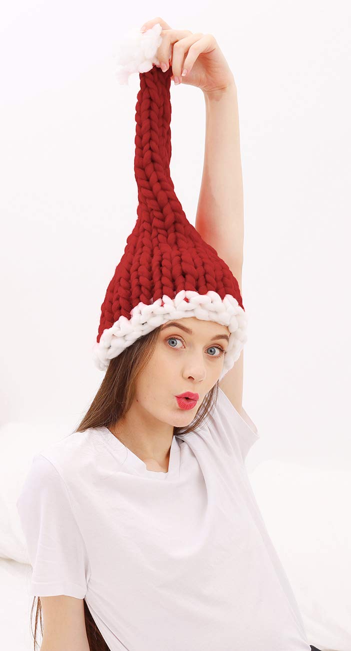 Caistre Santa's Hat Womens Beanie Winter Hat Soft Slouchy Warm Knit Skull Cap Christmas Hat (Red2, Free)