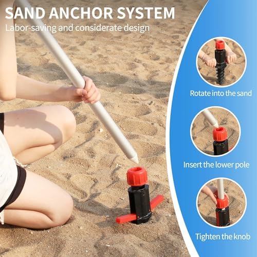 7ft Heavy Duty High Wind Beach Umbrella Parasols with sand anchor & Tilt Sun Shelter, UV 50+ Protection Outdoor Sunshade Umbrellas Carry Bag for Patio Garden Pool Backyard Stripe Blue