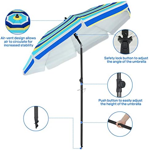 Duerer Beach Umbrellas, 8.5FT Beach Umbrella for Sand with Anchor Heavy Duty Windproof, Height Adjustable Tilt Iron Pole, Portable Beach Umbrella with Carrying Bag for Beach, Patio Garden Outdoor