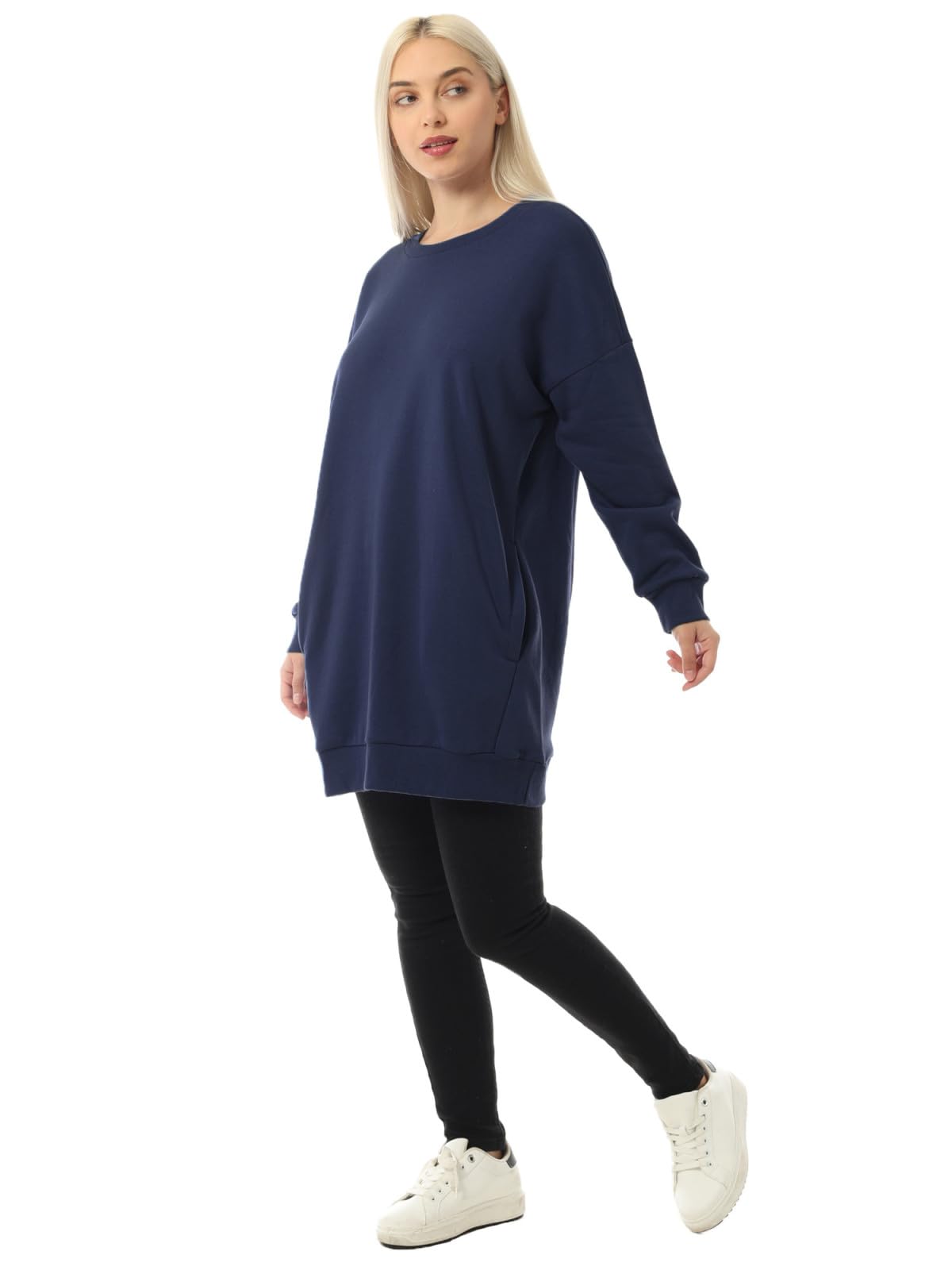 MixMatchy Women's Casual Oversized Crew Neck Fleece Pullover Sweatshirts Tunic Fall Outfits 2023 Y2K Winter Clothes Navy SM