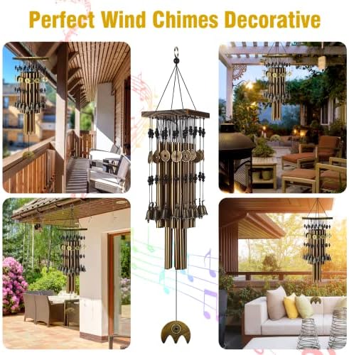 Wind Chimes for Outside, 30"Memorial Wind Chimes with 24 Copper Tubes and 16 Copper Bell for Garden,Patio,Window Wind Chime Hanging Decoration,Bronze Memorial Sympathy Wind Chime Gifts for Mom